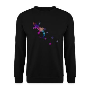 Gecko mit Fußspuren - Unisex Pullover - Schwarz - Vorne - Alina (178cm) & Michal (187cm)