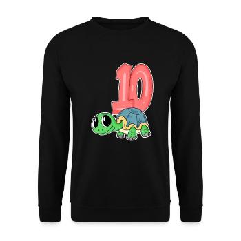 10 Jahre alt - 10. Geburtstag - Schildkröte Motiv - Unisex Pullover - Schwarz - Vorne - Alina (178cm) & Michal (187cm)