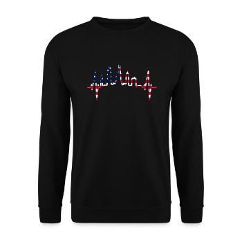 Chicago Skyline Herzschlag USA Herz I Love Chicago - Unisex Pullover - Schwarz - Vorne - Alina (178cm) & Michal (187cm)