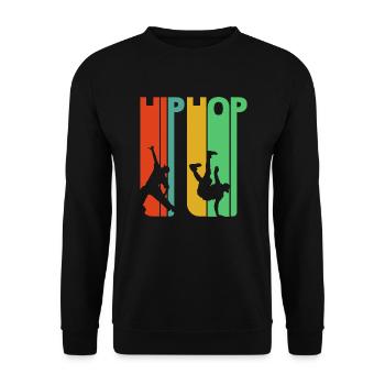 Vintage Retro Art 70er Hip Hop Geschenke. Tanzen - Unisex Pullover - Schwarz - Vorne - Alina (178cm) & Michal (187cm)