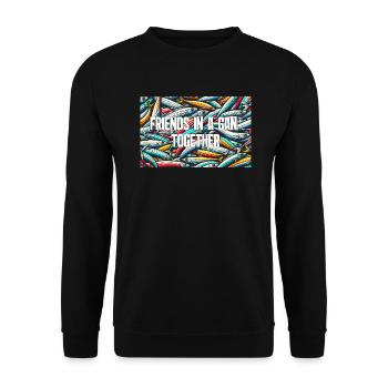 Sardellen Sardinen Fisch Bunt Muster Freundschaft - Unisex Pullover - Schwarz - Vorne - Alina (178cm) & Michal (187cm)