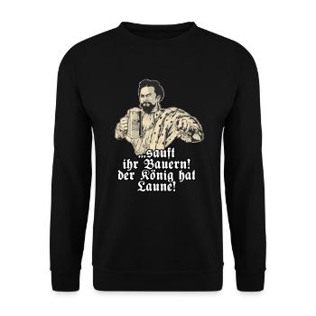Sauft ihr Bauern - Koenig Ludwig mit Bier - - Unisex Pullover - Schwarz - Vorne - Alina (178cm) & Michal (187cm)