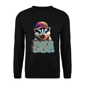 Frechdachs- Frecher Dachs Graffiti Style - Unisex Pullover - Schwarz - Vorne - Alina (178cm) & Michal (187cm)