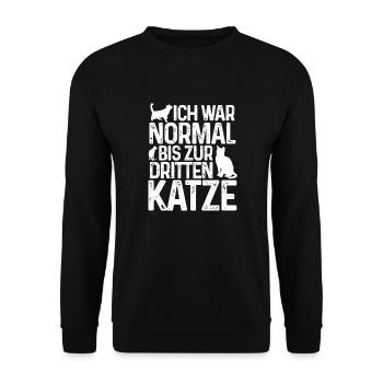 Ich war normal bis zur dritten Katze - Unisex Pullover - Schwarz - Vorne - Alina (178cm) & Michal (187cm)