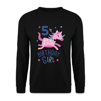 5. Geburtstag Mädchen 5 Jahre Licorn Einhorn - Unisex Pullover - Schwarz - Vorne - Alina (178cm) & Michal (187cm)