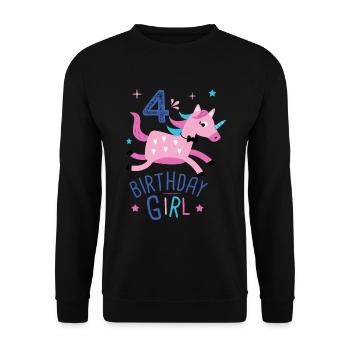 4. Geburtstag Mädchen 4 Jahre Licorn Einhorn - Unisex Pullover - Schwarz - Vorne - Alina (178cm) & Michal (187cm)