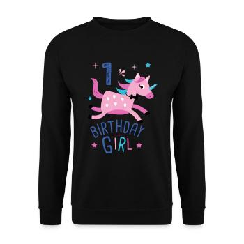1 Geburtstagskind 1 Jahr Licorn Einhorn - Unisex Pullover - Schwarz - Vorne - Alina (178cm) & Michal (187cm)