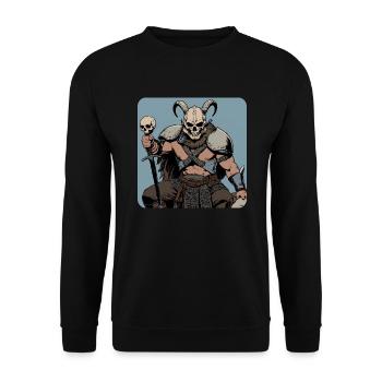 Viking warrior with skull mask and horns - Unisex Sweatshirt - black - Front - Alina (178cm) & Michal (187cm)