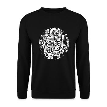 Drei Weise - Menschliche Skelette mit Blumen - Unisex Pullover - Schwarz - Vorne - Alina (178cm) & Michal (187cm)