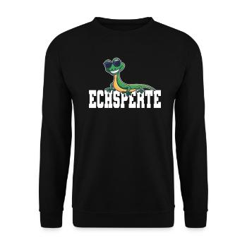 Echsperte lustiges Reptilien Geschenk - Unisex Pullover - Schwarz - Vorne - Alina (178cm) & Michal (187cm)