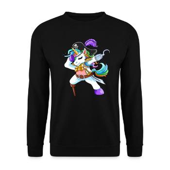 Halloween Piraten Einhorn Lustiges Trick Or Treat Geschenk - Unisex Pullover - Schwarz - Vorne - Alina (178cm) & Michal (187cm)