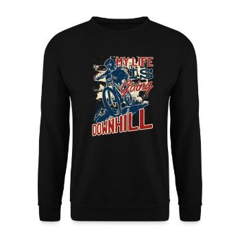 My Life Is Going Downhill Cycling Radfahrer Zitat - Unisex Pullover - Schwarz - Vorne - Alina (178cm) & Michal (187cm)