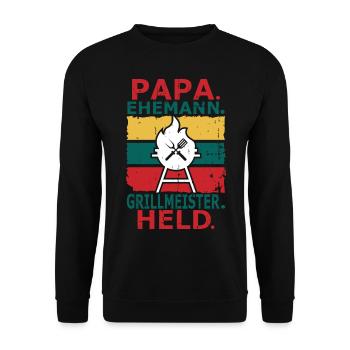 Grillmeister Papa Lustiger Grill - Unisex Pullover - Schwarz - Vorne - Alina (178cm) & Michal (187cm)