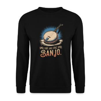 Bluegrass Musik Banjo Spieler Saiteninstrument - Unisex Pullover - Schwarz - Vorne - Alina (178cm) & Michal (187cm)