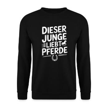 Reiten Reiterin Pferde Jungen Pferdeliebhaber - Unisex Pullover - Schwarz - Vorne - Alina (178cm) & Michal (187cm)