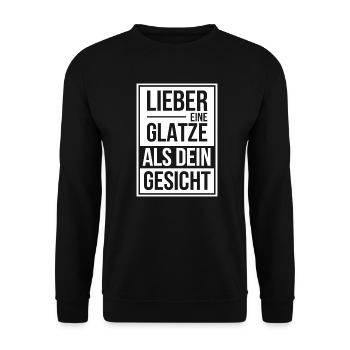 Frisur Glatze Haarausfall, Glatzenträger - Unisex Pullover - Schwarz - Vorne - Alina (178cm) & Michal (187cm)