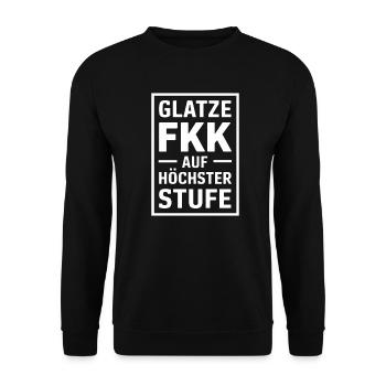 Glatze Frisur Haarausfall, Lustiges Glatzenträger - Unisex Pullover - Schwarz - Vorne - Alina (178cm) & Michal (187cm)