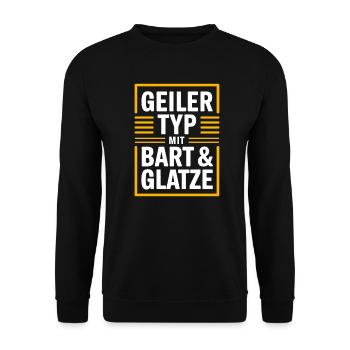 Typ mit Bart und Glatze, Männer Haarausfall Glatze - Unisex Pullover - Schwarz - Vorne - Alina (178cm) & Michal (187cm)