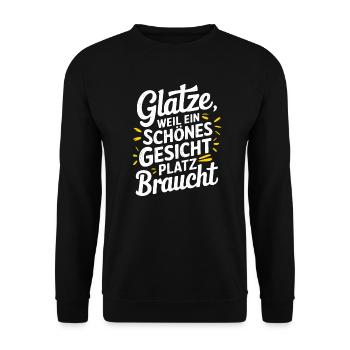 Frisur Glatze Haarausfall, Lustiges Glatzenträger - Unisex Pullover - Schwarz - Vorne - Alina (178cm) & Michal (187cm)