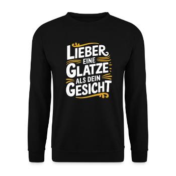 Glatze Frisur Haarausfall, Glatzenträger - Unisex Pullover - Schwarz - Vorne - Alina (178cm) & Michal (187cm)