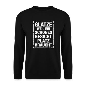 Frisur Glatze Haarausfall, Lustiges Glatzenträger - Unisex Pullover - Schwarz - Vorne - Alina (178cm) & Michal (187cm)