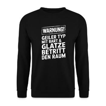 Glatze Frisur Haarausfall, Glatzenträger - Unisex Pullover - Schwarz - Vorne - Alina (178cm) & Michal (187cm)