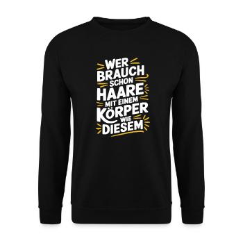 Haarausfall Glatze, Lustiges Glatzenträger - Unisex Pullover - Schwarz - Vorne - Alina (178cm) & Michal (187cm)