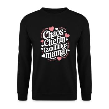 Chaos Chefin Zwillingsmama Mama von Zwillingen - Unisex Pullover - Schwarz - Vorne - Alina (178cm) & Michal (187cm)