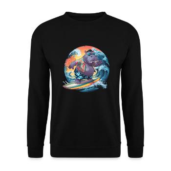 Hippo surfing lustiges cooles stylisches Hippo - Unisex Pullover - Schwarz - Vorne - Alina (178cm) & Michal (187cm)