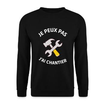 J'PEUX PAS J'AI CHANTIER - GRUE DE CHANTIER - Sweat-shirt Unisexe - noir - Devant - Alina (178cm) & Michal (187cm)