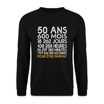 anniversaire 50 ans compteur cadeau 50 ans humour - Sweat-shirt Unisexe - noir - Devant - Alina (178cm) & Michal (187cm)