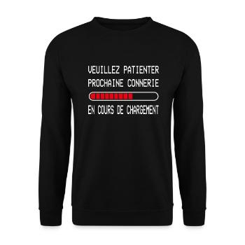 Prochaine connerie en Cours Cadeau Humour Original - Sweat-shirt Unisexe - noir - Devant - Alina (178cm) & Michal (187cm)