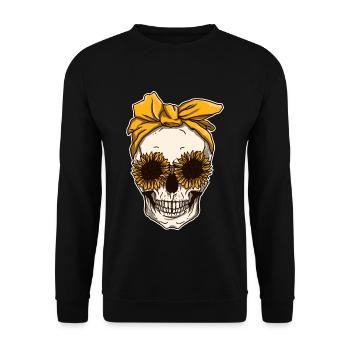 Sunflower skull skeleton neckerchief Halloween - Unisex Sweatshirt - black - Front - Alina (178cm) & Michal (187cm)