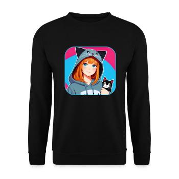 Mignon Anime Manga Fille avec Cat Hoodie - Sweat-shirt Unisexe - noir - Devant - Alina (178cm) & Michal (187cm)