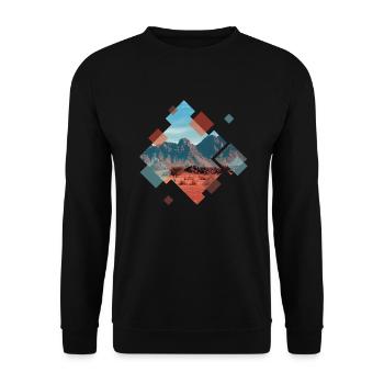 Landschaft in geometrischen Formen - Unisex Pullover - Schwarz - Vorne - Alina (178cm) & Michal (187cm)