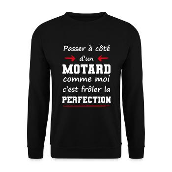 cadeau marrant parfait perfection motard moto - Sweat-shirt Unisexe - noir - Devant - Alina (178cm) & Michal (187cm)