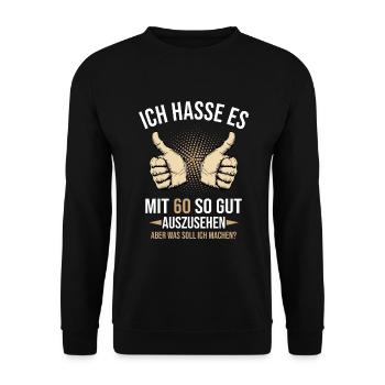 60. Geburtstag Damen Herren 60 Jahre - Unisex Pullover - Schwarz - Vorne - Alina (178cm) & Michal (187cm)
