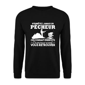 N'embête jamais un pêcheur / Humour pêcheur cadeau - Sweat-shirt Unisexe - noir - Devant - Alina (178cm) & Michal (187cm)
