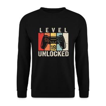 Level 19 Unlocked 19 Year Old Birthday Gift - Unisex Sweatshirt - black - Front - Alina (178cm) & Michal (187cm)