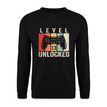 Level 13 Unlocked 13 Jahre Geburtstag Geschenk - Unisex Pullover - Schwarz - Vorne - Alina (178cm) & Michal (187cm)