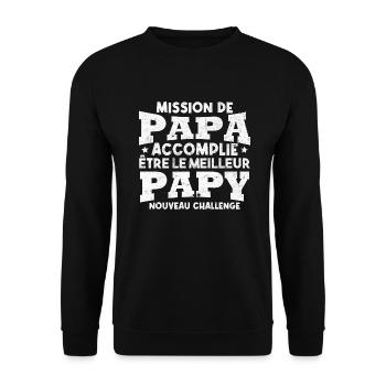 Nouveau challenge être meilleur papy, Futur papy - Sweat-shirt Unisexe - noir - Devant - Alina (178cm) & Michal (187cm)