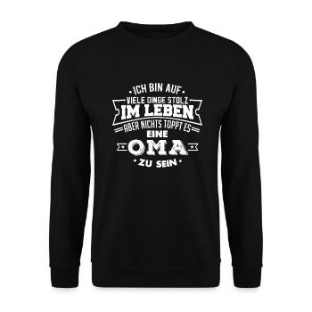 Stolze Oma Omi Großmutter - Unisex Pullover - Schwarz - Vorne - Alina (178cm) & Michal (187cm)