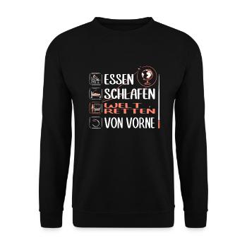 "Super Lehrerin" rettet die Welt. Geschenkidee - Unisex Pullover - Schwarz - Vorne - Alina (178cm) & Michal (187cm)