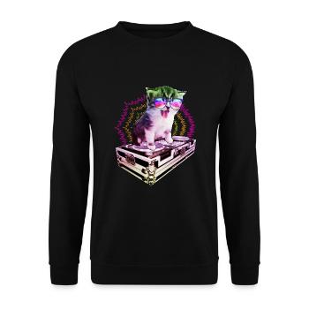 Katze Brille Turntable DJ Disco Club Nachtleben - Unisex Pullover - Schwarz - Vorne - Alina (178cm) & Michal (187cm)