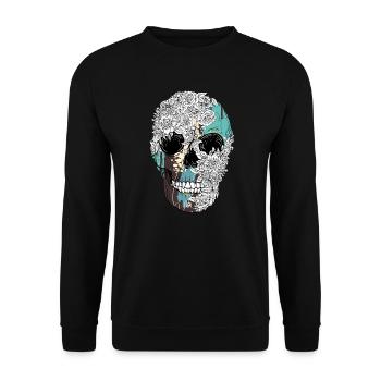 Stylischer Totenkopf - Mint - Unisex Pullover - Schwarz - Vorne - Alina (178cm) & Michal (187cm)