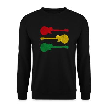 Gitarren mit Reggae Farben im Vintage Grunge Stil - Unisex Pullover - Schwarz - Vorne - Alina (178cm) & Michal (187cm)