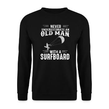 Vieil homme avec planche de surf kitesurf - Sweat-shirt Unisexe - noir - Devant - Alina (178cm) & Michal (187cm)