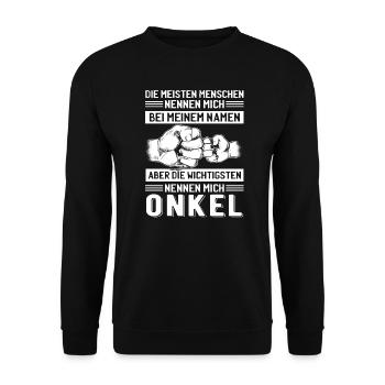 Onkel Spruch Patenonkel Geschenkidee - Unisex Pullover - Schwarz - Vorne - Alina (178cm) & Michal (187cm)