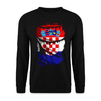 Flagge Kroatiens, zerbrochener oder zerrissener Stoffeffekt - Unisex Pullover - Schwarz - Vorne - Alina (178cm) & Michal (187cm)