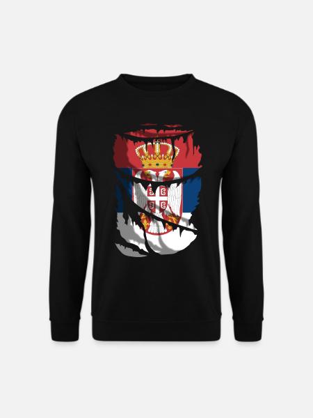 Flagge Serbiens, zerbrochener oder zerrissener Stoffeffekt - Unisex Pullover - Schwarz